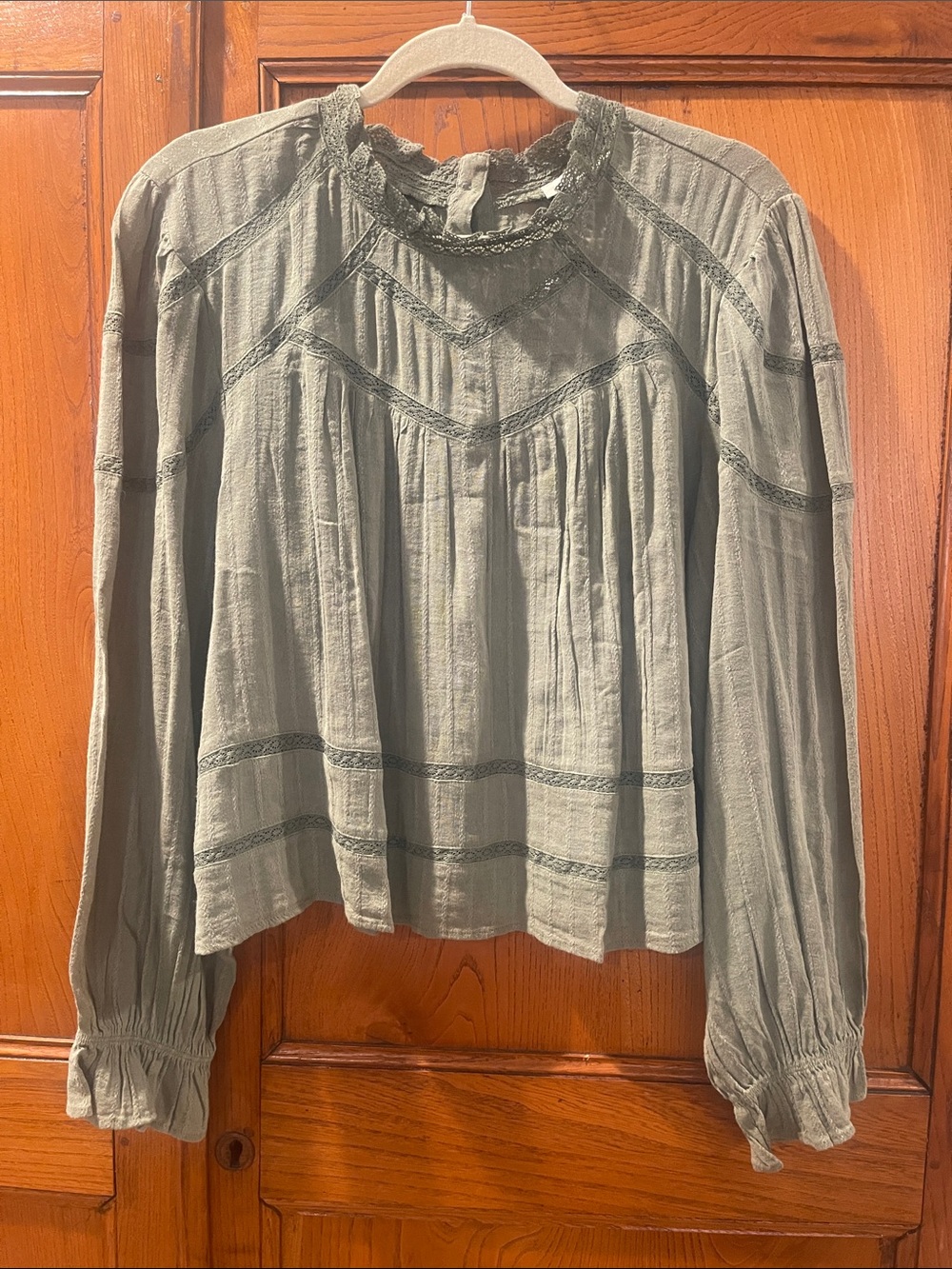 AEO Olive Green Lace Trim Peasant Blouse